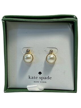 Kate Spade New York Pearl Stud Earrings w/Crystal & Gold Tone - NWT**
